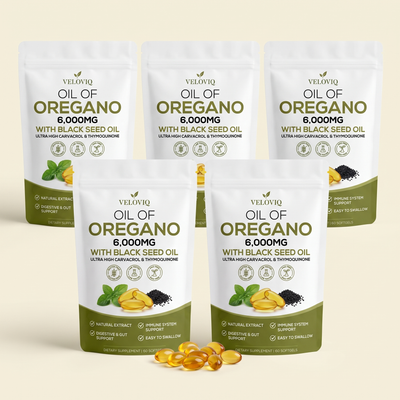 Five VELOVIQ Oil of Oregano pouches